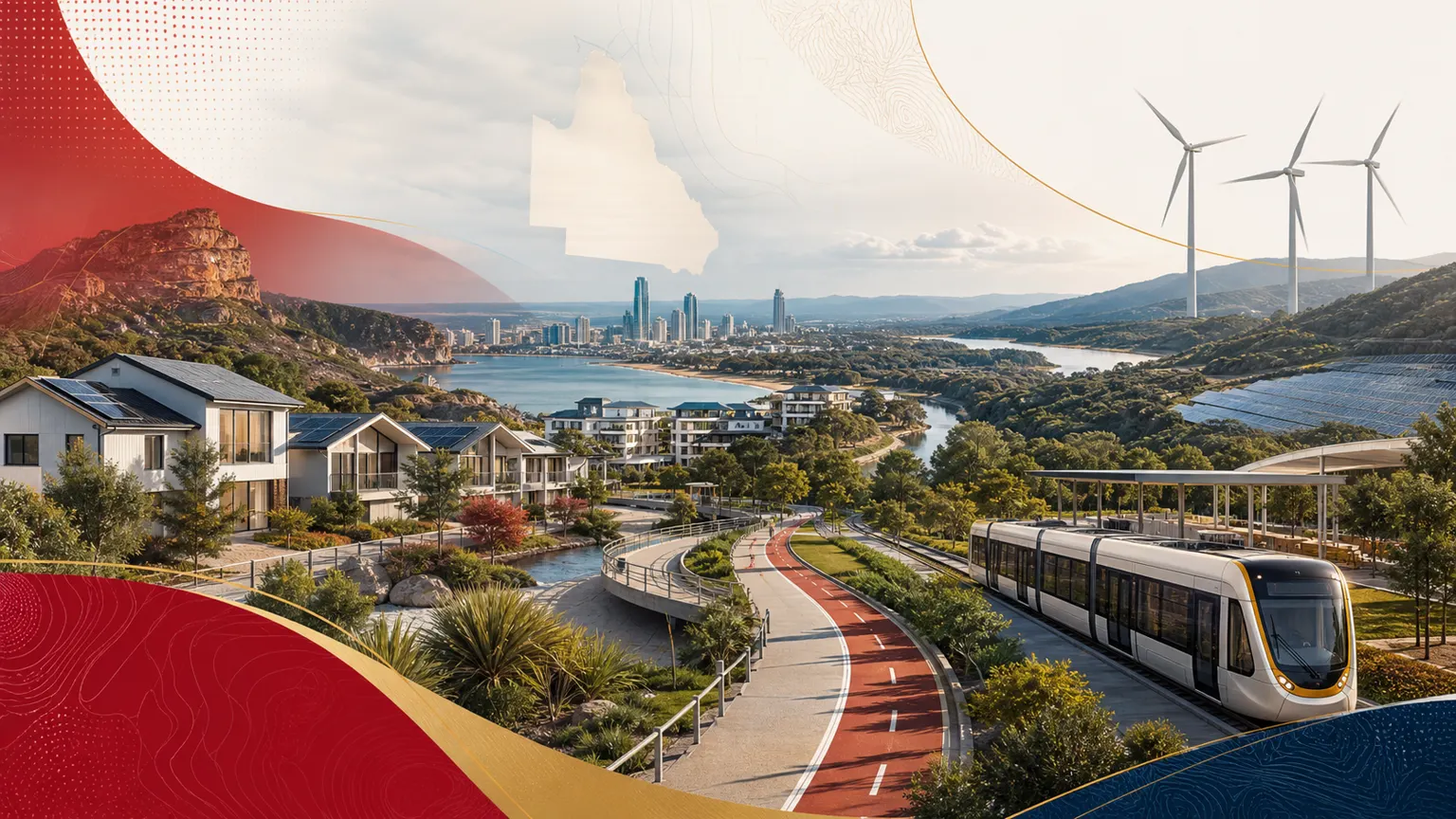 AI-generated illustration representing Queensland public infrastructure and safety planning