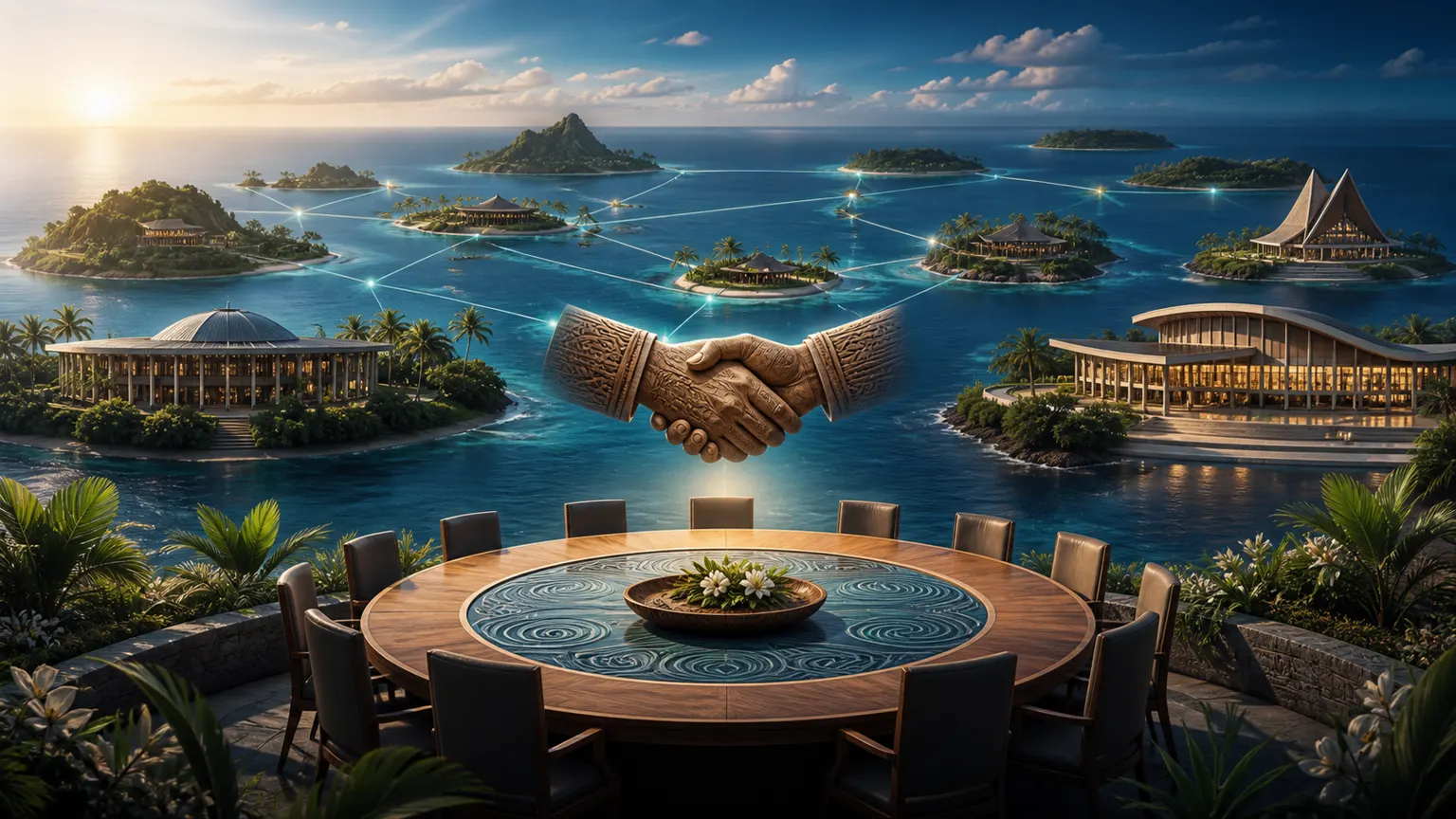 AI-generated illustration representing Pacific regional diplomacy