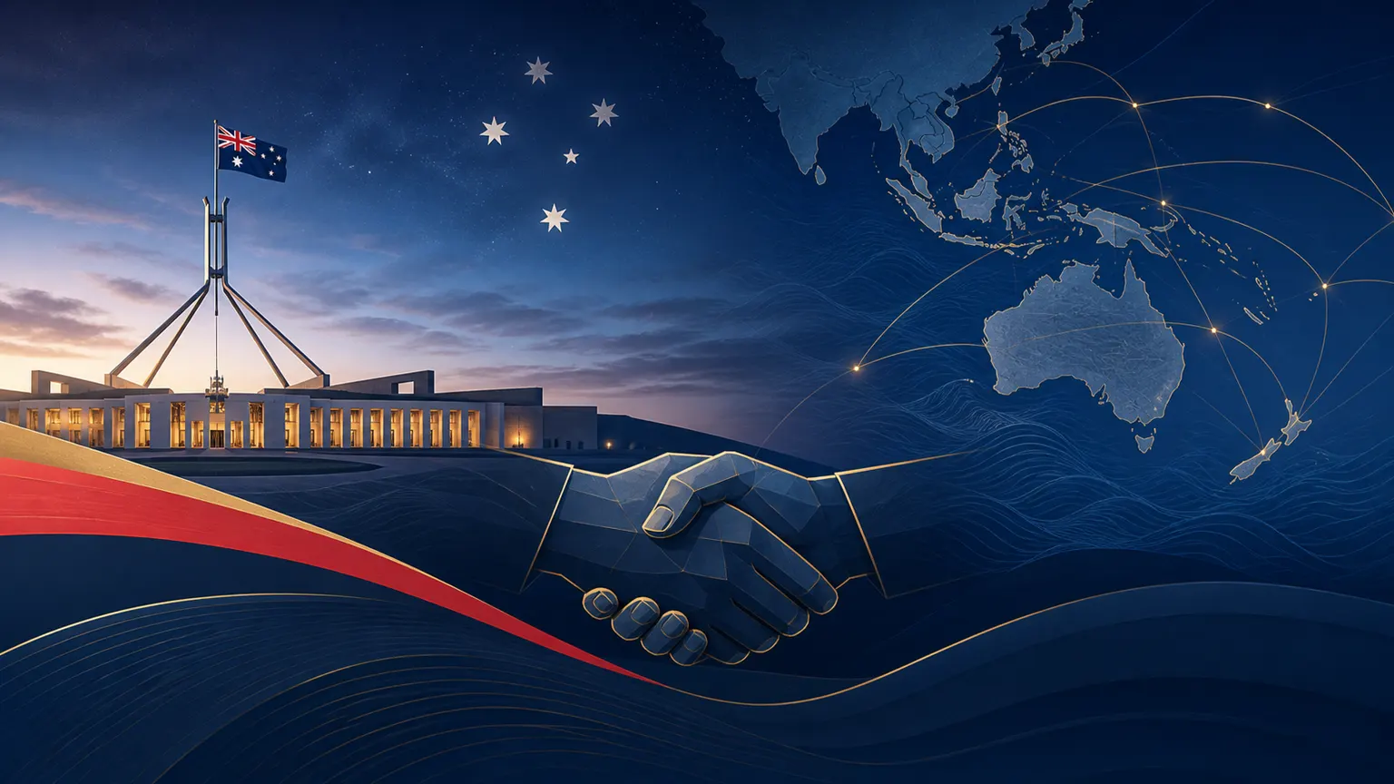AI-generated illustration of Australian diplomacy and regional partnerships