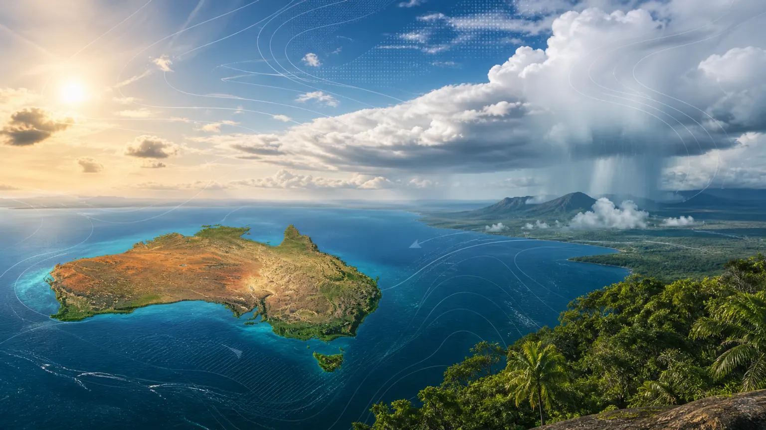 AI-generated illustration of changing spring weather across Australia