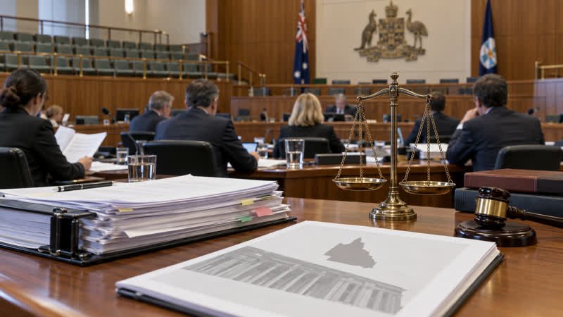 AI-generated editorial illustration of a Queensland parliamentary committee reviewing proposed bail legislation.