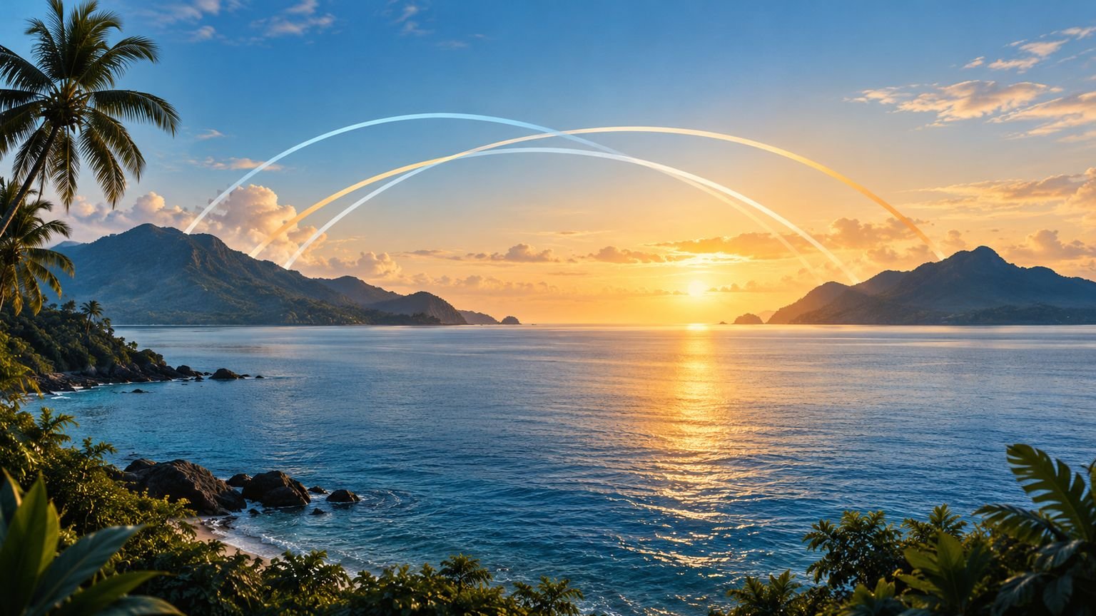 AI-generated symbolic illustration of two tropical shorelines; not the actual Australia-PNG forum or its participants